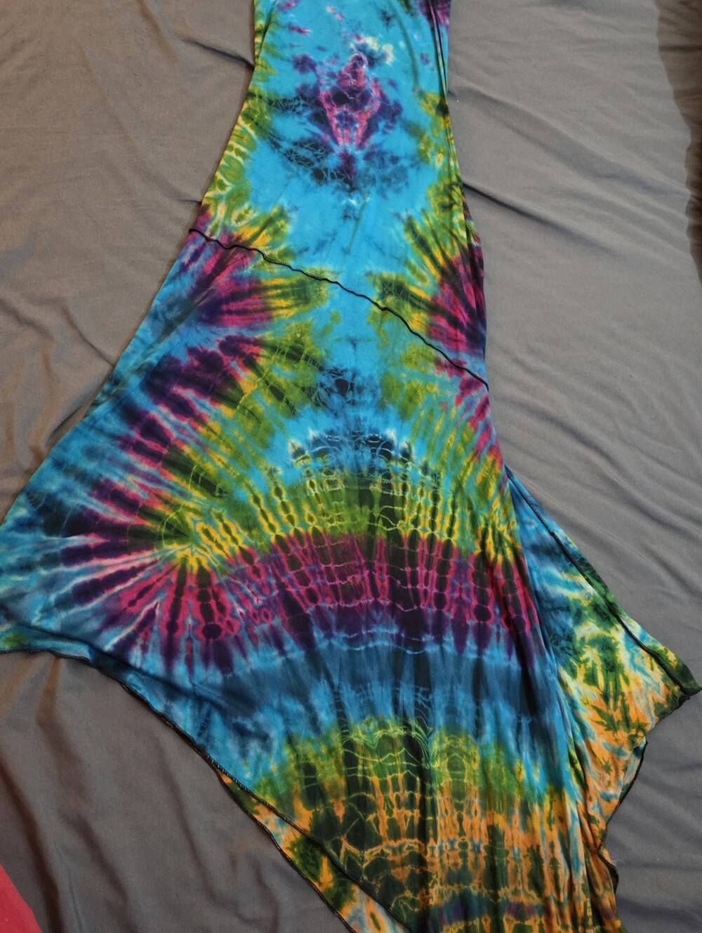 Vibrant Tie-Dye Maxi Dress - Blue, Pink, Yellow, Green
